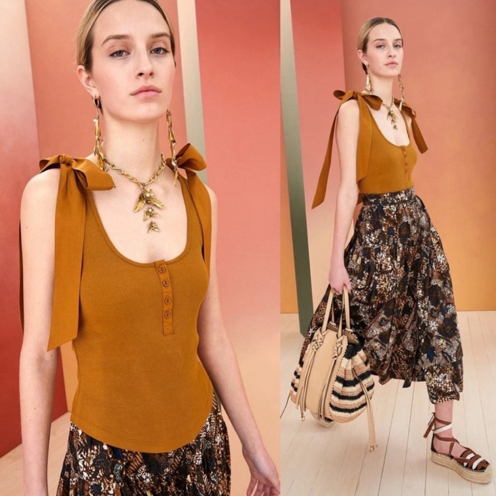 Ulla Johnson Jane Bow Shoulder Cotton Tank Tapenade Size Small NEW with tags